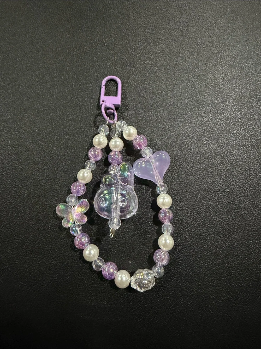Iridescent Lavender Beaded Charm Keychain